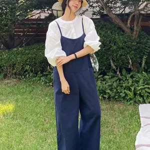 High Densi Waed Cotton Wide Leg  Pants Women's Svel Utili Pants Commute Sle Long Pants mid Waist - AliExpress Jumpsuits&Rompers
