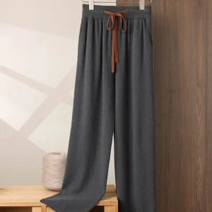100% Cashmere Straight Pants Men Elastic Waist Drawstring Trousers Autumn Winter Regular Knitted Pockets Soft Basic Casual Pants - AliExpress Pants