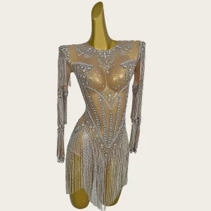 Yixing Sparkly Crystals Tassel Bodysuit Sexy Women Festival Celebrate Showgirl Catsuit Dance Stage Show Wear Night Party Outfit - AliExpress Jumpsuits&Rompers