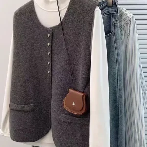 00% Wool Knitted Vest Cardigan Women's Classy round Ne Svel Sweater Layering oulder Pad Soft Comfortable Commute S... - AliExpress Sweaters&Jumpers