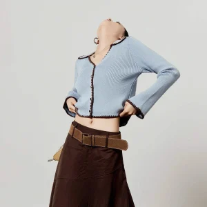 Blue Knitted Cardigan Slim Fit ort Sve Long Sve Turn-down Collar Color Blo Spring New Sle Women's Faion - AliExpress Sweaters&Jumpers