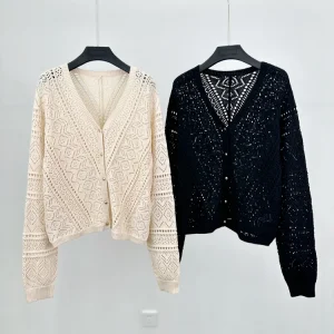 Women's Summer Hollow out V-Ne Single Button Loose Lightweight oulder-Length Sve Knitted Open Cardigan Cotton Fabric - AliExpress Sweaters&Jumpers