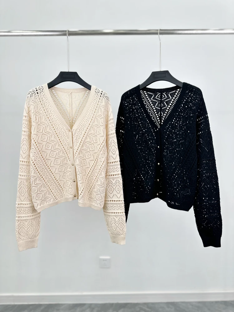 Women's Summer Hollow out V-Ne Single Button Loose Lightweight oulder-Length Sve Knitted Open Cardigan Cotton Fabric - AliExpress Sweaters&Jumpers