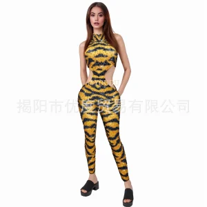 Niche Personality Tiger Print Jumpsuit Sexy Shiny Rhinestone Female Singer Night Performance Tiger King Vestidos Elegantes Mujer - AliExpress Jumpsuits&Rompers