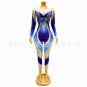 2026Design Sense Long Sleeve Shiny Rhinestone Jumpsuit Female Singer Night DJ Reception Party Performance Uniform Blue Butterfly - AliExpress Jumpsuits&Rompers