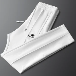 White Men's Spor Casual Pants Elastic Waist Straight Leg Fit Pure Color Sweatpants Letter Emed Versatile - AliExpress Pants