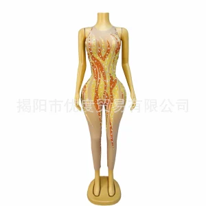 Sexy Rhinestone Jumpsuit Shiny Stage Costume Party Performance Shiny Dress Jinhuowang Printing Edition Vestidos De Fiesta Brillo - AliExpress Jumpsuits&Rompers