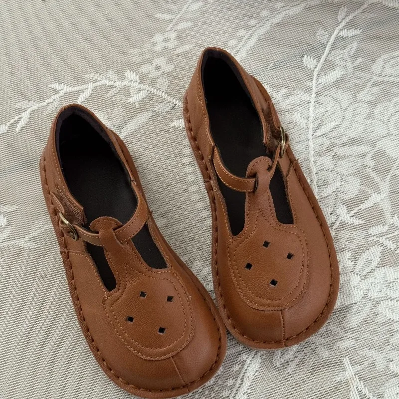 Children's Cowhide Shoes Brown Retro Cookie Leather Shoes with Soft Soles and Velcro for Girls in Autumn and Winter 2025 - AliExpress Children's Shoes