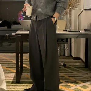 Deep Grey Vintage Pleated Men's Casual Pants Spring Autumn Loose Wide Leg Drapey Comfortable Straight Leg Trousers - AliExpress Pants