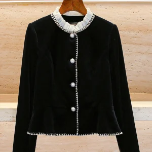 Nu High-End Women's Winter Velvet Open Cardigan with Wooden  Rhinestone Design in Small Fraance Sle ort Outerwear - AliExpress Sweaters&Jumpers