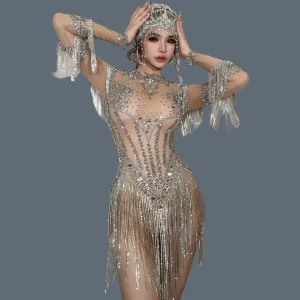 Women High-end Sparkly Rhinestone Tassel Bodysuit Party Stage Performance Sexy Bodysuit Dance Wear Latino Dance Dress Yixing - AliExpress Jumpsuits&Rompers