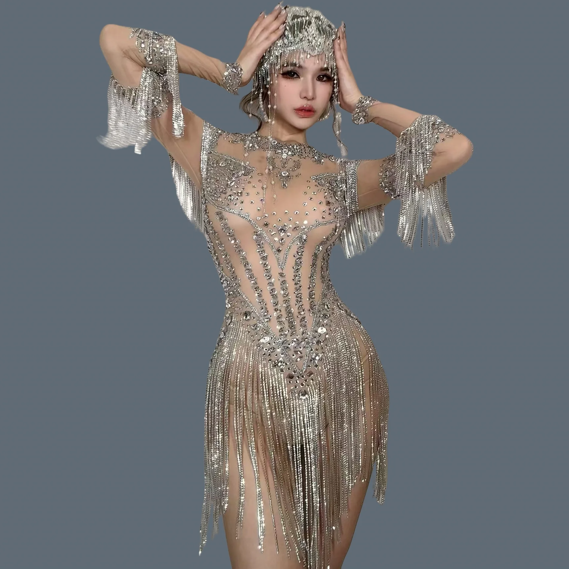 Women High-end Sparkly Rhinestone Tassel Bodysuit Party Stage Performance Sexy Bodysuit Dance Wear Latino Dance Dress Yixing - AliExpress Jumpsuits&Rompers