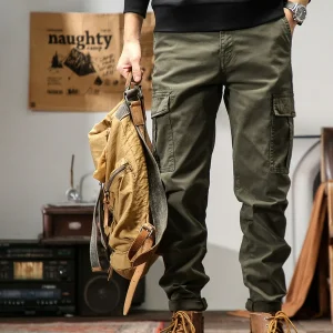 American Sle Loose Straight Leg Cotton Work Trousers Men's Casual Long Pants Spring Autumn Faion Trend Elastic Pure Cotton - AliExpress Pants