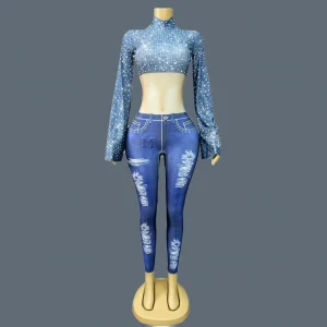 Spandex Elastic Simulated Printing Sparkly Rhinestone Jumpsuit Nightclub Party Tight Fitting Wear Event Show Outfit Shuangcengku - AliExpress Jumpsuits&Rompers