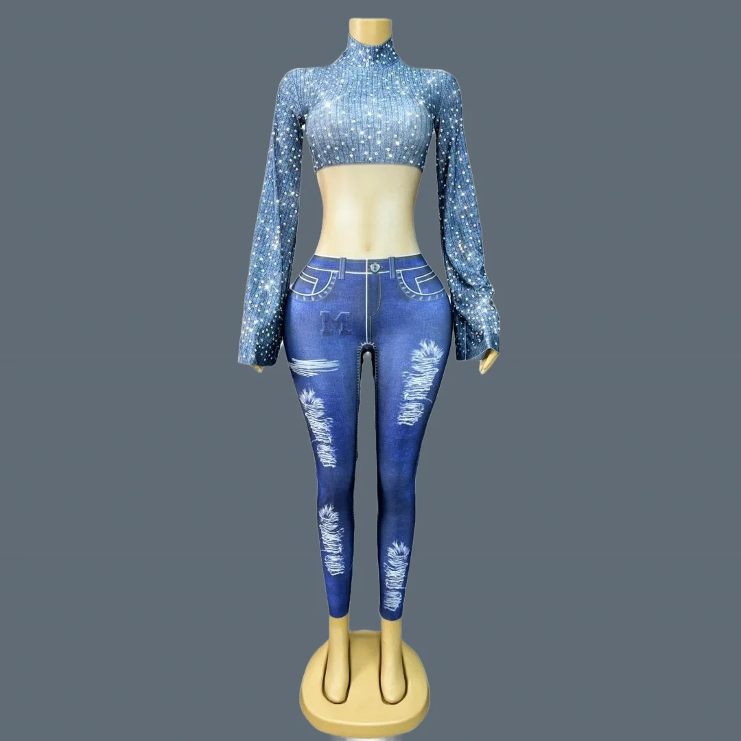 Spandex Elastic Simulated Printing Sparkly Rhinestone Jumpsuit Nightclub Party Tight Fitting Wear Event Show Outfit Shuangcengku - AliExpress Jumpsuits&Rompers