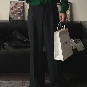 Black Straight Leg Casual Pants Men's Autumn Winter Fashion Urban Style Drapey Wide Leg West Pants Old Money Style - AliExpress Pants