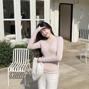 New Owner Recommended Yangzi Inteated 00 Ultra Fine Wool Knitted V-ne Sweater Women's Slim Fit Long Sve Inner Wear - AliExpress Sweaters&Jumpers