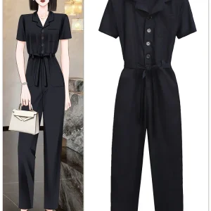 Ele Bla-Piece Suit High Waist Design Women's Summer Workwear Long Pants Comfortable Fit Button Sle Commute Wear - AliExpress Jumpsuits&Rompers