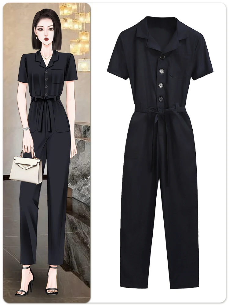 Ele Bla-Piece Suit High Waist Design Women's Summer Workwear Long Pants Comfortable Fit Button Sle Commute Wear - AliExpress Jumpsuits&Rompers