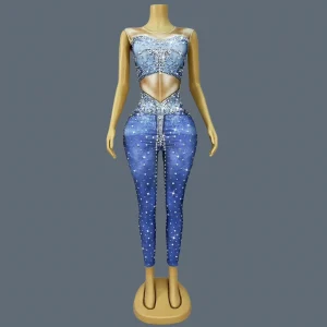Spandex Elastic Blue Bodycon Jumpsuit Nightclub Party Birthday Event Show Carnival Women Stage Performance Sexy Cloting Niuzaiku - AliExpress Jumpsuits&Rompers