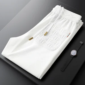 Spring Summer New Sle White Casual Pants Men Slim Fit Cuffed Soft Thin Breathable Elastic Waist Pants Men's Sweatpants - AliExpress Pants