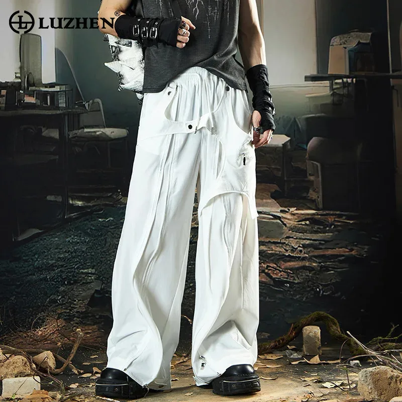 LUZHEN 2025 New Streetwear Men's Solid Color Trendy Patchwork Design Loose Casual Pants Male Wide Leg Straight Trousers JY1873 - AliExpress Pants