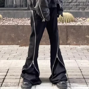 High Street Man Pants Zipper Design Casual Pants Cotton Sweatpants Black Solid Full Length Men's Clothing - AliExpress Pants