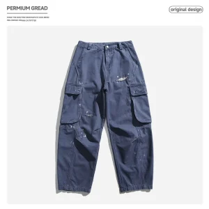 Retro Japanese Sle Workwear Pants Men's Loose Straight Leg Waed Denim Patched Utili Trousers Trendy Long Trousers - AliExpress Pants