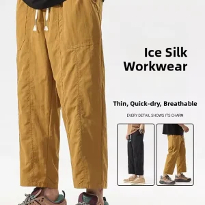 Ice Silk Seven-Quarter Work Pants Men's Summer Thin Trendy Loose Straight Casual Pants Qui Dry Sports Pants - AliExpress Pants