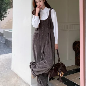 Velvet Overalls Women's Spring 2026 New Sle Casual irt Two-Piece Set Korean Version Salt Series Retro Sle Long Pants - AliExpress Jumpsuits&Rompers