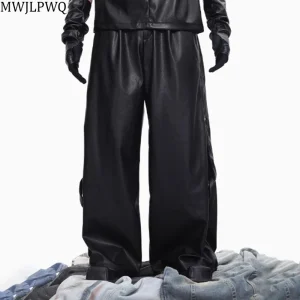 MWJLPWQ Black PU Leather Pants Male New Tide Thin Bottom High Street Solid Color Loose Wide Leg Trousers 2025 Autumn 010834 - AliExpress Pants