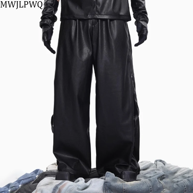 MWJLPWQ Black PU Leather Pants Male New Tide Thin Bottom High Street Solid Color Loose Wide Leg Trousers 2025 Autumn 010834 - AliExpress Pants