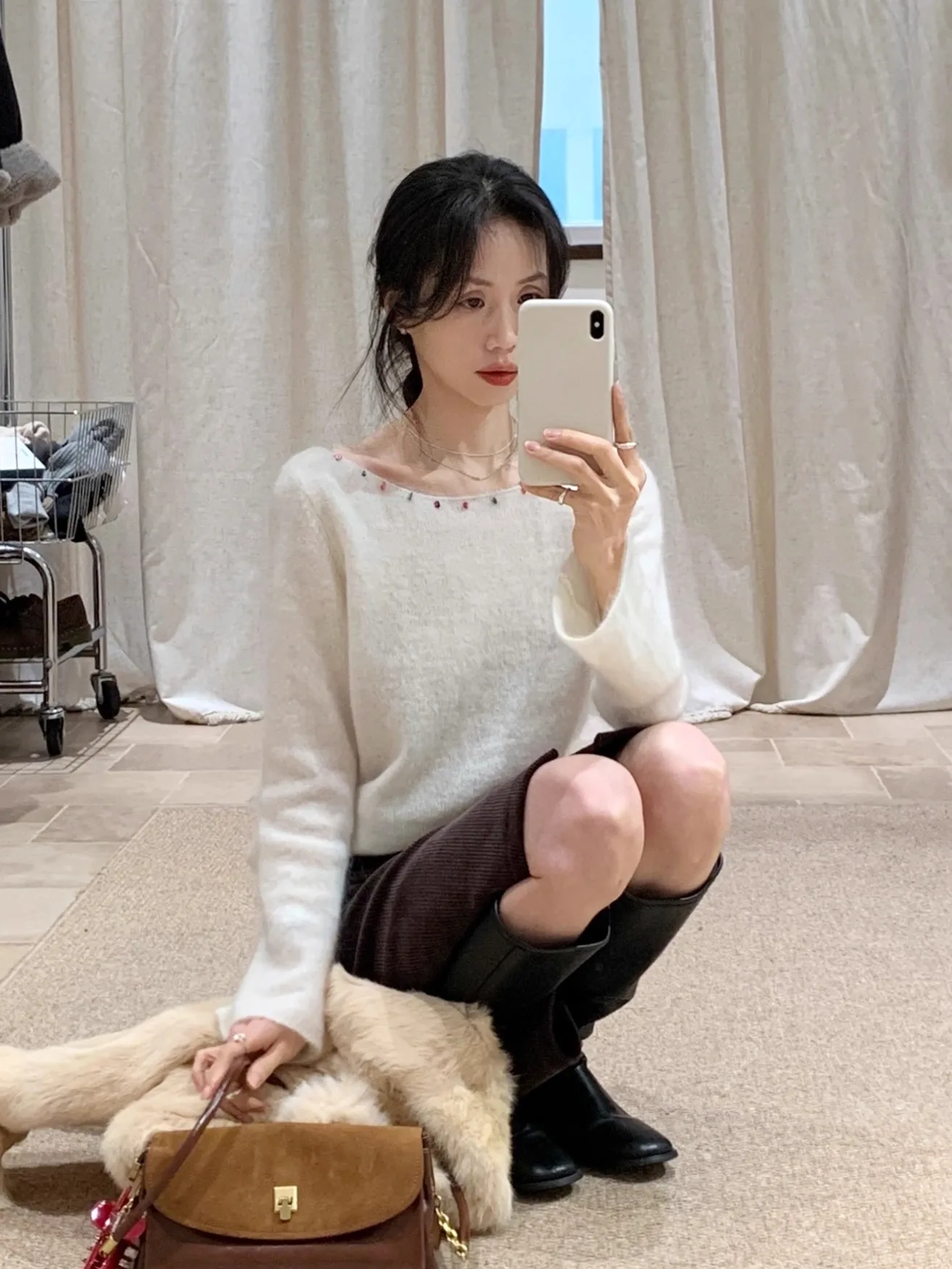BRIVIN Soft White oulder-baring Camere Sweater Women's Winter New Sle Decorated with Beads Comfortable Top - AliExpress Sweaters&Jumpers