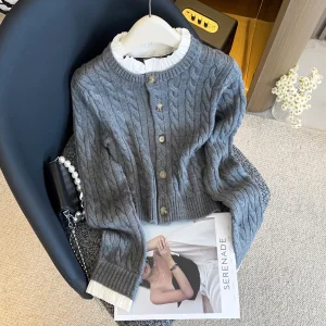 High-End Women's Knitted Cardigan Spring 2026 Spiral Pattern Button round Ne Wood ain  Long Sve ort Length - AliExpress Sweaters&Jumpers