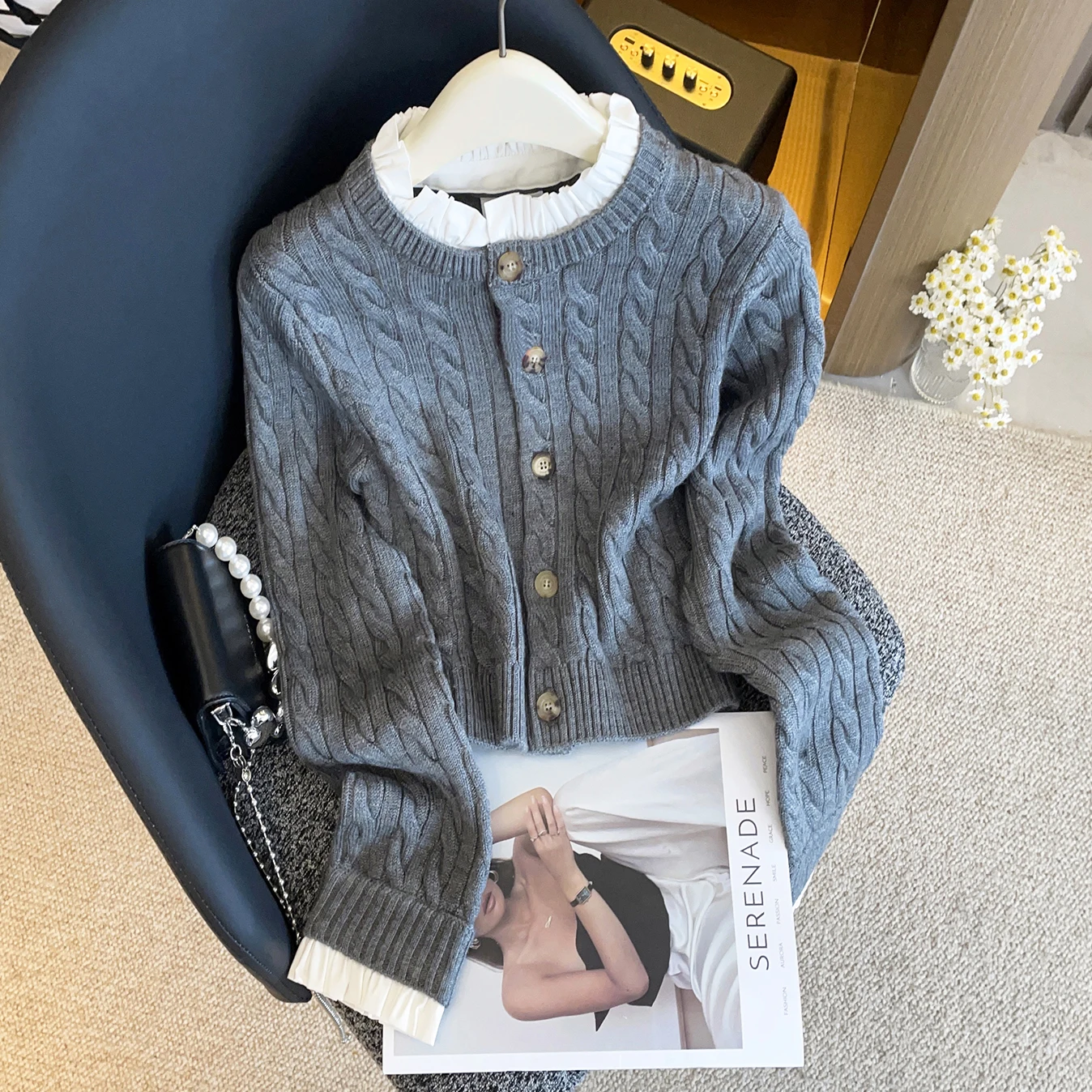 High-End Women's Knitted Cardigan Spring 2026 Spiral Pattern Button round Ne Wood ain Long Sve ort Length - AliExpress Sweaters&Jumpers