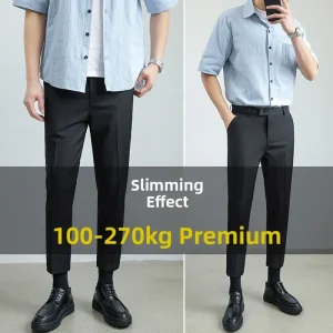Slim Fit Men's Summer Thin Casual Pants Elastic Waist Youthful Energy Sle Nine-Piece Trousers Busin Casual Basic Color - AliExpress Pants