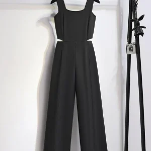 Women's Summer Slimming Hollow out Waist Design Overalls Straight Leg Suit Long Pants High Waist Commute Sle Polyester Fabric - AliExpress Jumpsuits&Rompers