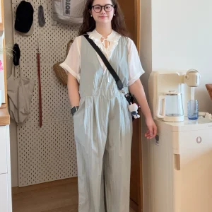 Light Blue Silk Cotton Adjustable One-Piece Pants Vintage Japanese Sle Commute High Waist Long Straight Leg Pants - AliExpress Jumpsuits&Rompers