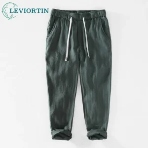 Spring 2023 Summer Linen Long Pants For Men Casual Solid color Straight Elastic Waist Drawstring Beach Comfortable Trousers 4XL - AliExpress Pants