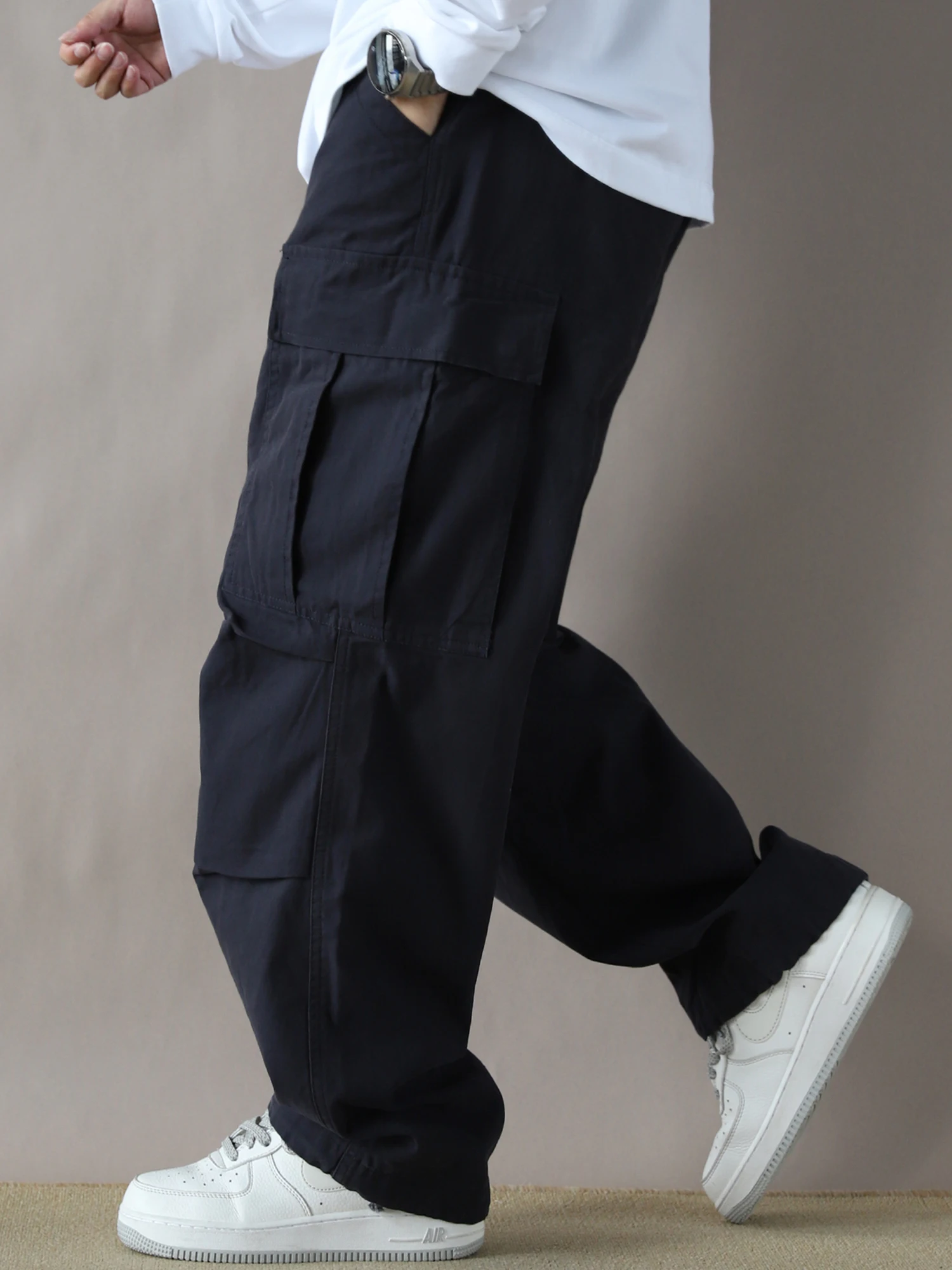 Loose Fit Men's Casual Pants Multiple kets ey Cotton Straight Leg Trousers American Retro Sle Comfortable Leisure Trou... - AliExpress Pants