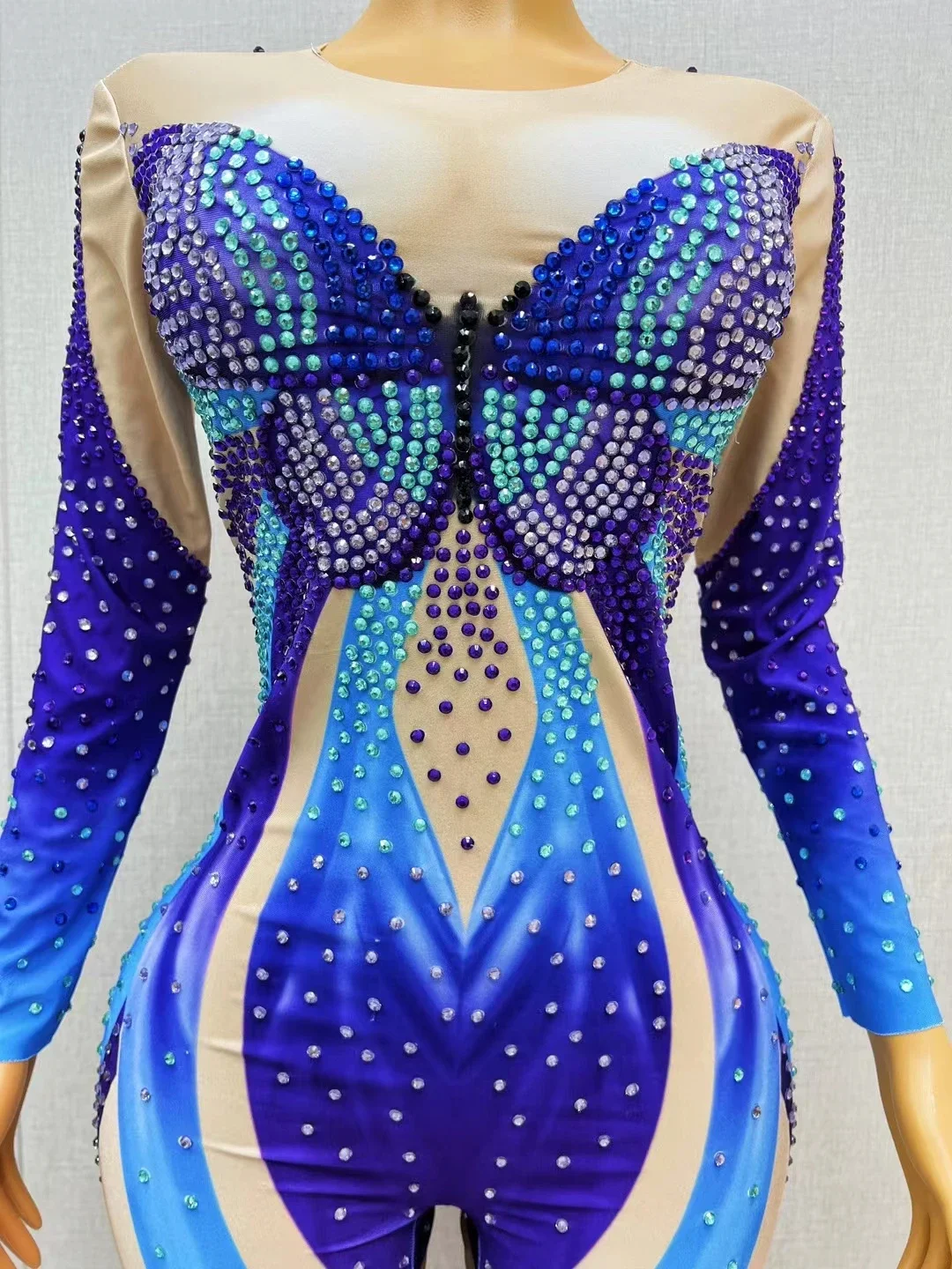 Butterfly Print Blue Sexy Jumpsuit Nightclub Party Outfit Event Stage Performance Tight Fancy Jumpsuit - AliExpress Jumpsuits&Rompers