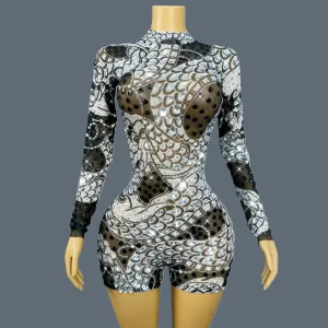 Sparkly Rhinestone Long Sleeves Catsuit Bodycon Bodysuit Festival Celebrate Party Dance Wear See Through Mesh Outfit Heijiaolong - AliExpress Jumpsuits&Rompers