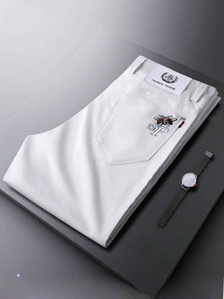 White Casual Men's Summer Thin Elastic k Patterned Pants Youthful Versatile Long Cotton Blend Mod Modal Polyester Trousers - AliExpress Pants