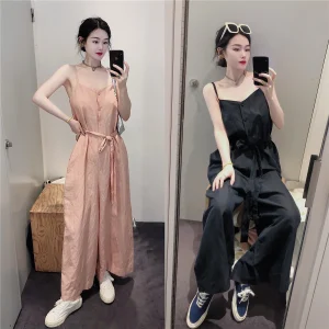 Yjiid24 Summer New Loose Wide Leg  Pants Women's Svel Pure Linen Wide Leg Jumpsuit High Waist Cotton Blend - AliExpress Jumpsuits&Rompers