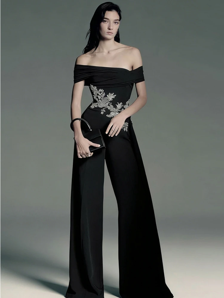 Sexy Off The Shoulder Embellished Diamonds Jumpsuit Women Black Slash Neck Crystal Wide Leg Jumpsuit Evening Runway Party - AliExpress Jumpsuits&Rompers