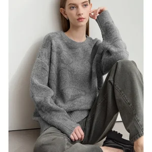 Amii Minimalist O-Neck Women's Sweater 2025 Winter Solid Jacquard Warm Long Sleeve Sweater Loose Knitting Pullover Top 12444253 - AliExpress Sweaters&Jumpers