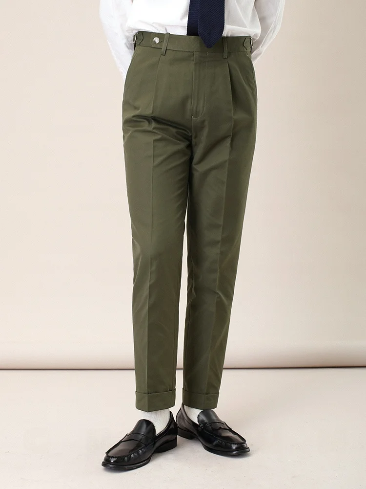 Cultum Men's Khaki Casual Pants Paris Button Adjustable Pleats Straight Leg Busin Gentleman Long Trousers Trendy - AliExpress Pants