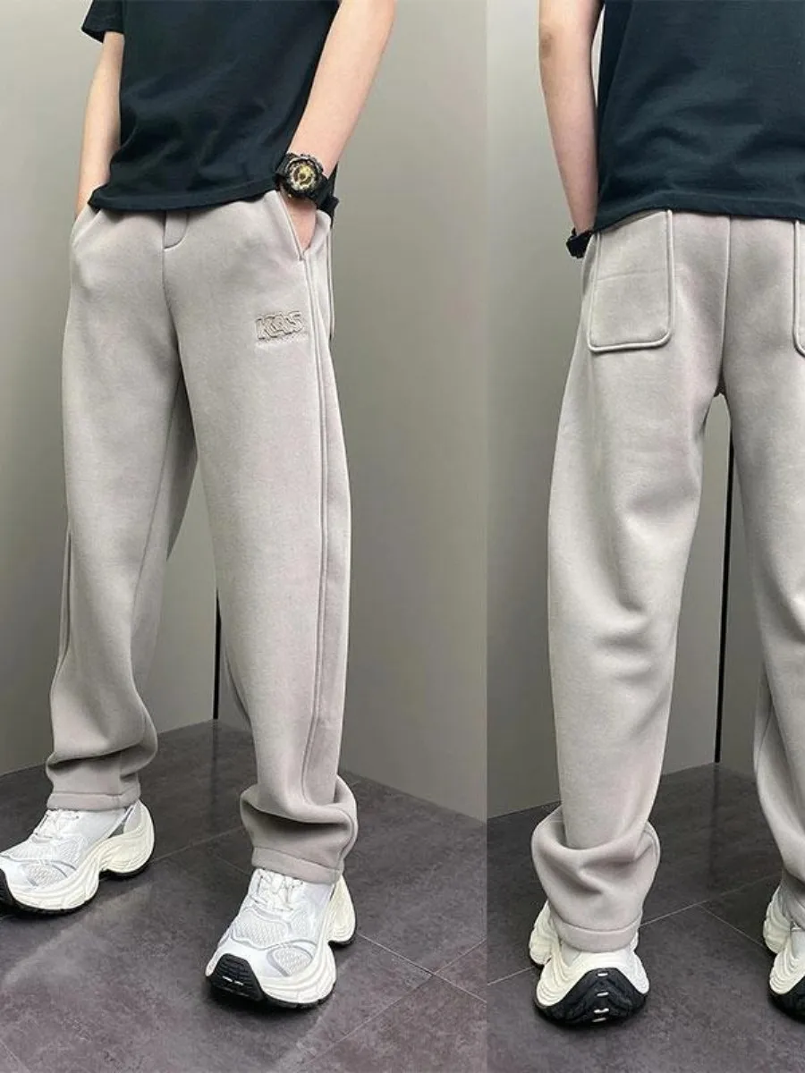 Warm Fce Lined Straight Leg Casual Pants Pure Color Spor New Arrival Youth Faionable Winter Trousers CleanFit Sle - AliExpress Pants