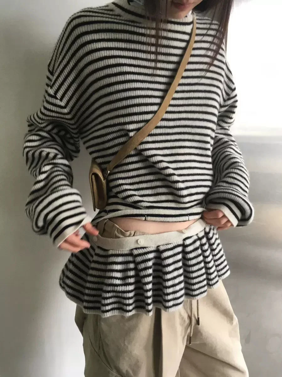 Spring New Sle Detachable Pleated Hem round Ne Long Sve Knitted Sweater Soft Wool Blend Commute Sle Women's Faion - AliExpress Sweaters&Jumpers