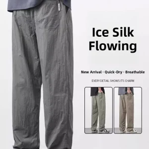 Ice Silk Men's Casual Pants Summer Thin Qui Dry Sport Trousers Loose Drapey Straight Leg Wide Leg Long Trousers Faionable... - AliExpress Pants
